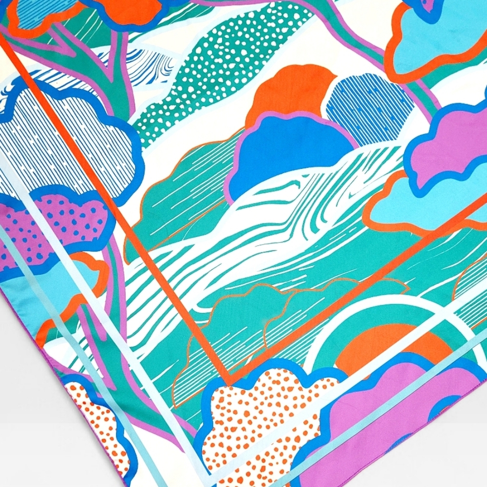 NWT URBAN OUTFITTERS Colorful Abstract Trees Large Square SATIN SCARF New - Picture 3 of 7